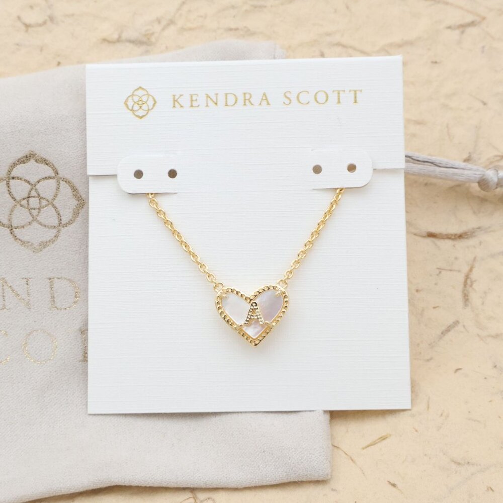 Kendra Scott Gold Mother-of-Pearl Heart Necklace Ari Letter A New
